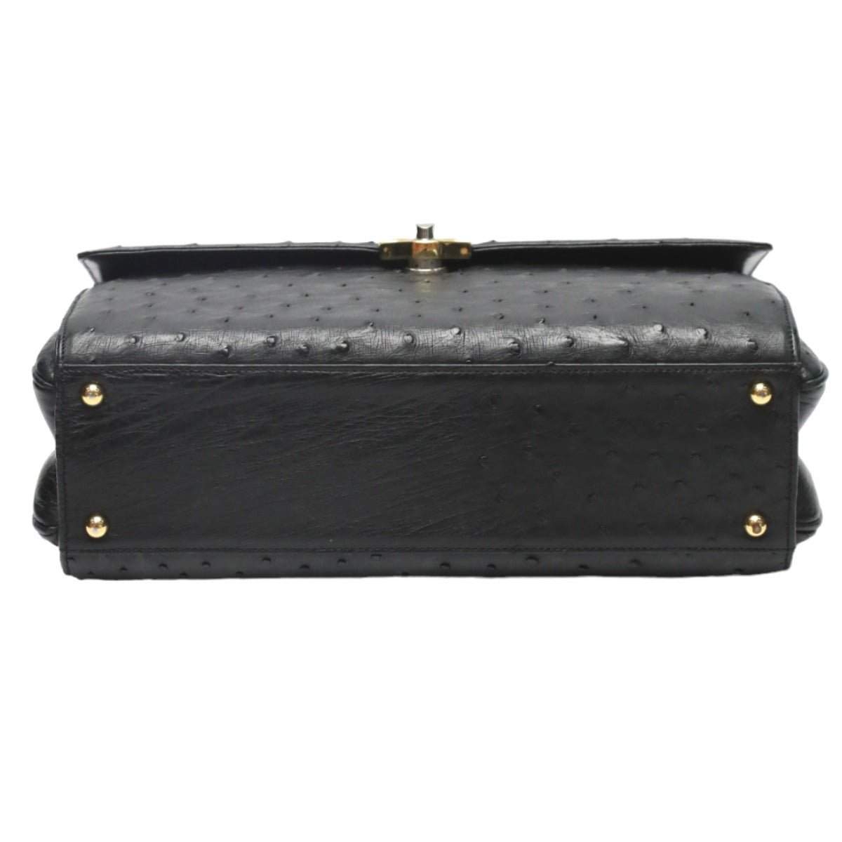 オーストリッチ ostrich ハンドバッグ
 フルポイント ゴールド金具 オーストリッチ ブラック 【H】
 【中古】