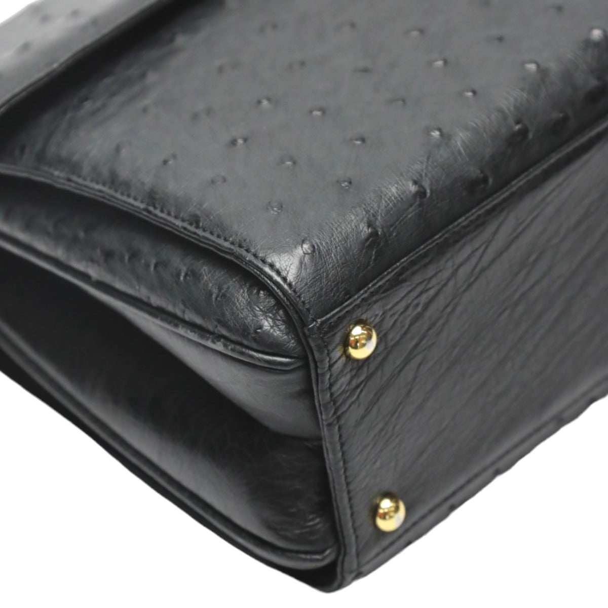 オーストリッチ ostrich ハンドバッグ
 フルポイント ゴールド金具 オーストリッチ ブラック 【H】
 【中古】