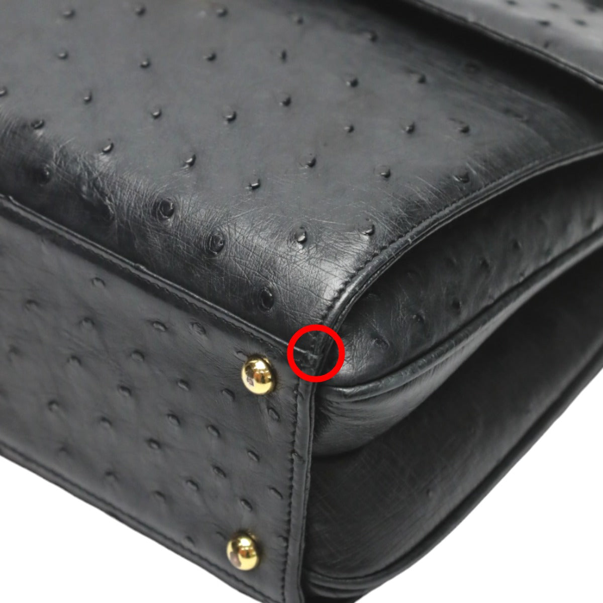 オーストリッチ ostrich ハンドバッグ
 フルポイント ゴールド金具 オーストリッチ ブラック 【H】
 【中古】