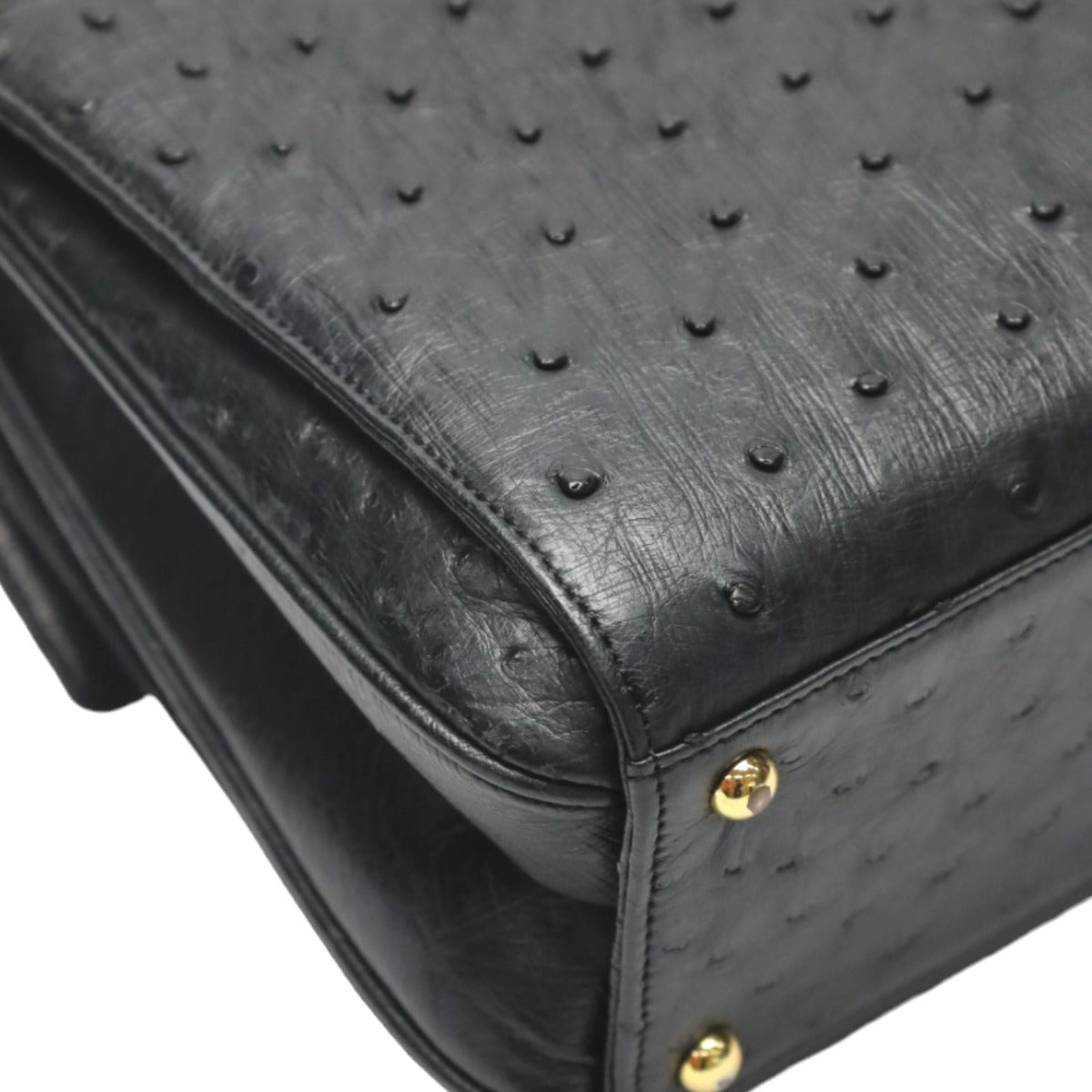 オーストリッチ ostrich ハンドバッグ
 フルポイント ゴールド金具 オーストリッチ ブラック 【H】
 【中古】