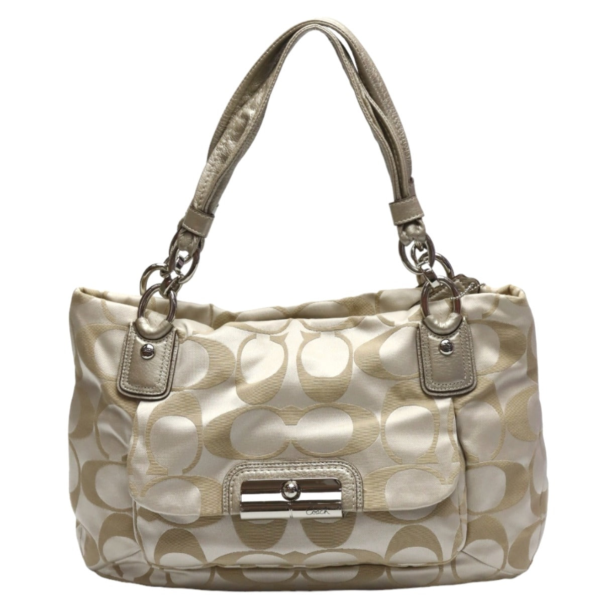 コーチ COACH トートバッグ
 ハンドバッグ クリスティングシグネチャー 肩掛け レザー 16778 ベージュ 【SS】
 【中古】