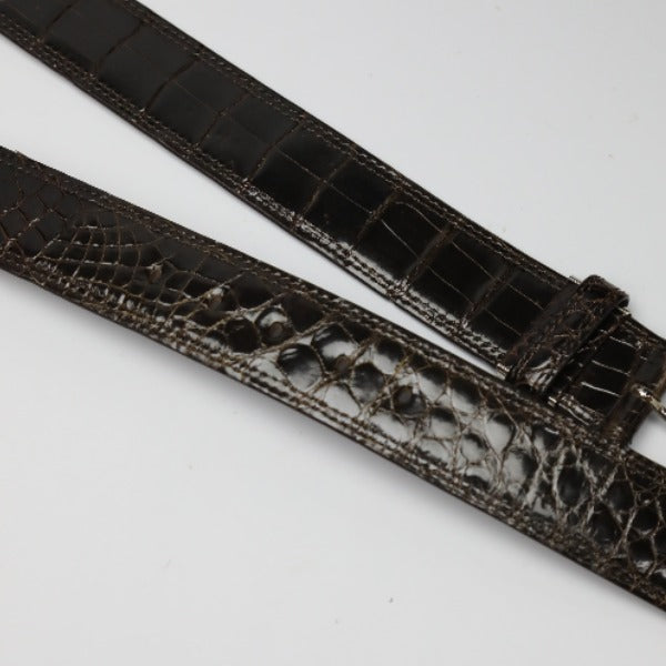 クロコダイル CROCODILE ベルト
 ピンタイプ 全長：107cm ステッチ ブラウン 【SS】
 【中古】