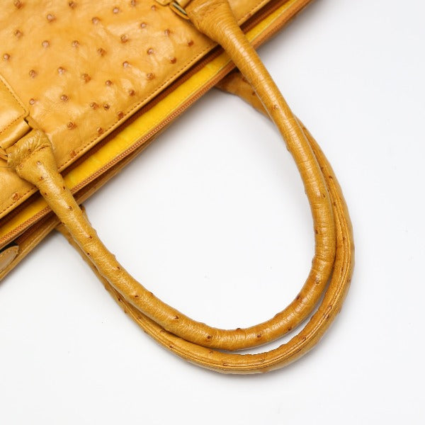 オーストリッチ ostrich ハンドバッグ
 フルポイント 高級革 オーストリッチ キャメル 【H】
 【中古】