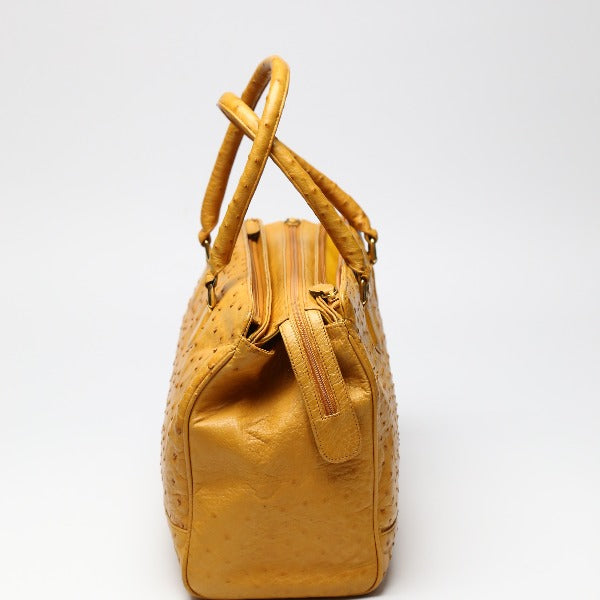 オーストリッチ ostrich ハンドバッグ
 フルポイント 高級革 オーストリッチ キャメル 【H】
 【中古】
