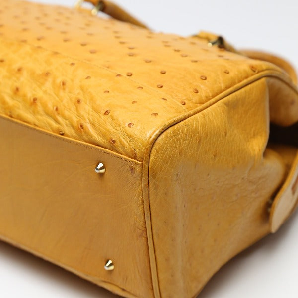 オーストリッチ ostrich ハンドバッグ
 フルポイント 高級革 オーストリッチ キャメル 【H】
 【中古】