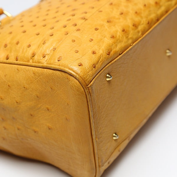 オーストリッチ ostrich ハンドバッグ
 フルポイント 高級革 オーストリッチ キャメル 【H】
 【中古】
