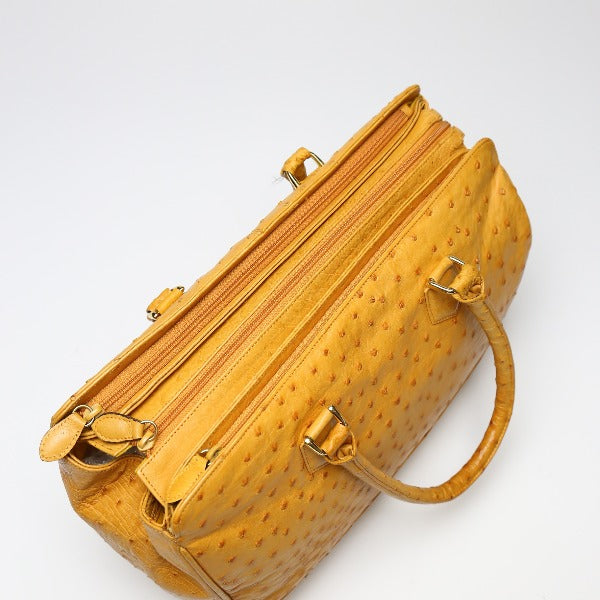 オーストリッチ ostrich ハンドバッグ
 フルポイント 高級革 オーストリッチ キャメル 【H】
 【中古】