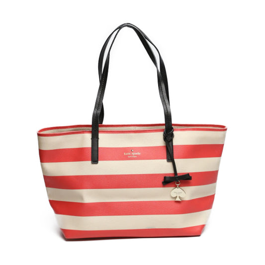 ケイトスペード Kate Spade トートバッグ
 ボーダー マリン PVC レッド×ベージュ 【SS】
 【中古】