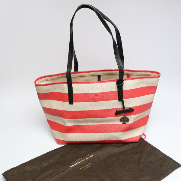 ケイトスペード Kate Spade トートバッグ
 ボーダー マリン PVC レッド×ベージュ 【SS】
 【中古】
