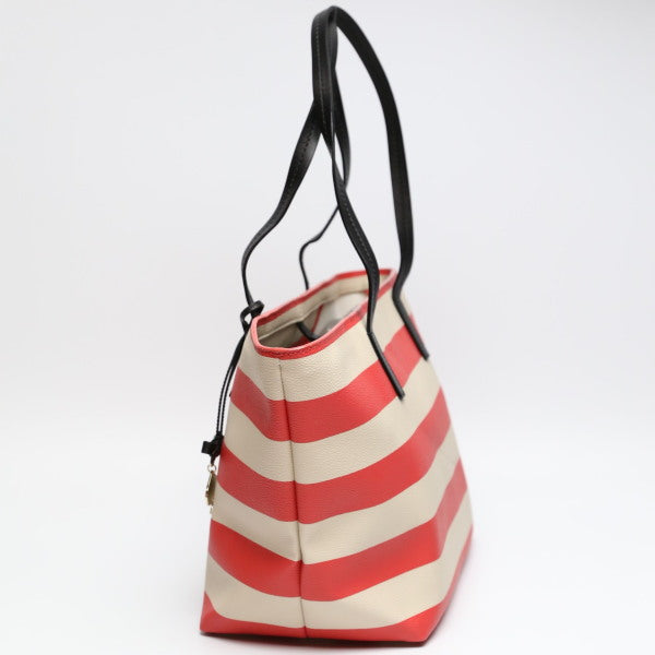 ケイトスペード Kate Spade トートバッグ
 ボーダー マリン PVC レッド×ベージュ 【SS】
 【中古】