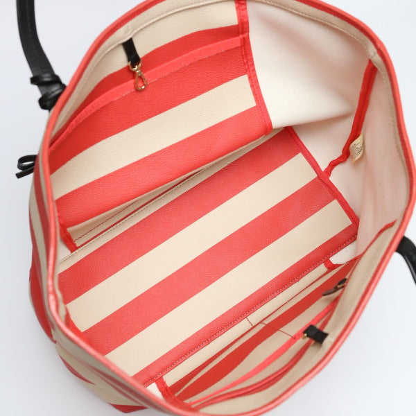 ケイトスペード Kate Spade トートバッグ
 ボーダー マリン PVC レッド×ベージュ 【SS】
 【中古】