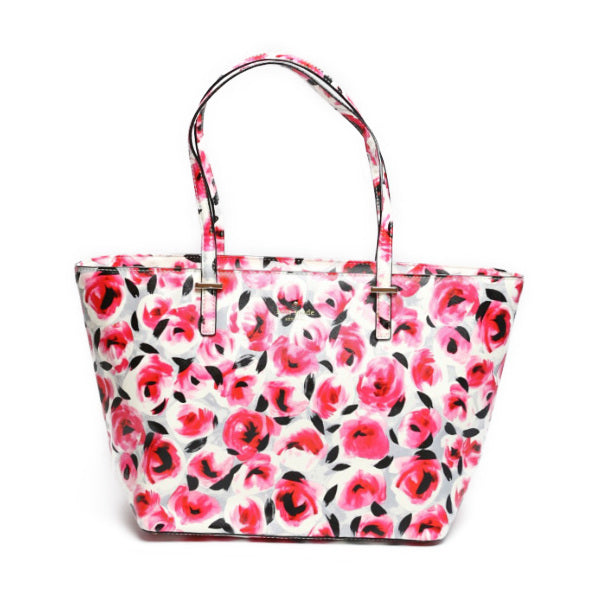 ケイトスペード Kate Spade トートバッグ
 ハンドバッグ 花柄 肩掛け PVC レッド 【SS】
 【中古】