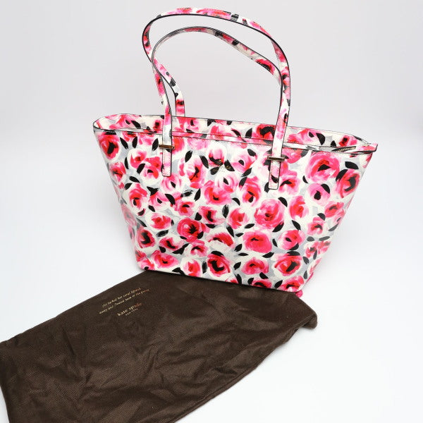 ケイトスペード Kate Spade トートバッグ
 ハンドバッグ 花柄 肩掛け PVC レッド 【SS】
 【中古】