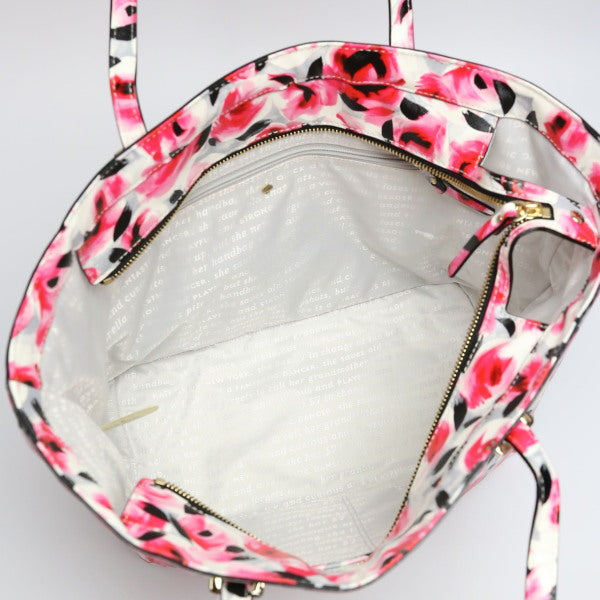 ケイトスペード Kate Spade トートバッグ
 ハンドバッグ 花柄 肩掛け PVC レッド 【SS】
 【中古】