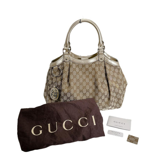 グッチ GUCCI トートバッグ
 ハンドバッグ GGキャンバス スーキーバッグ GGキャンバス 211944 ベージュ 【SS】
 【中古】