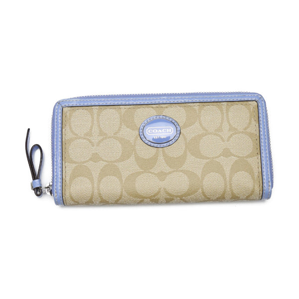 コーチ COACH 長財布
 ラウンドファスナー長財布 PVC 外ポケット PVC ベージュ×水色 【SS】
 【中古】