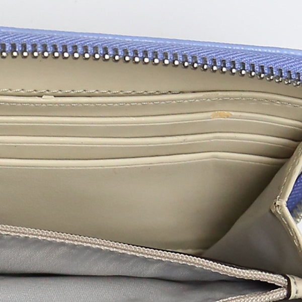 コーチ COACH 長財布
 ラウンドファスナー長財布 PVC 外ポケット PVC ベージュ×水色 【SS】
 【中古】