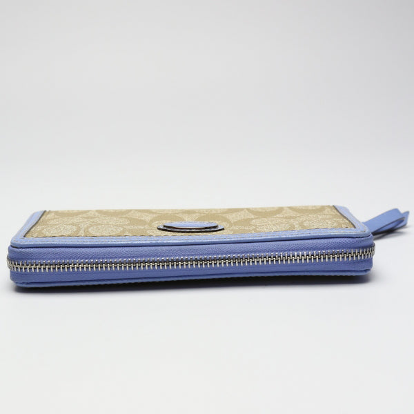 コーチ COACH 長財布
 ラウンドファスナー長財布 PVC 外ポケット PVC ベージュ×水色 【SS】
 【中古】
