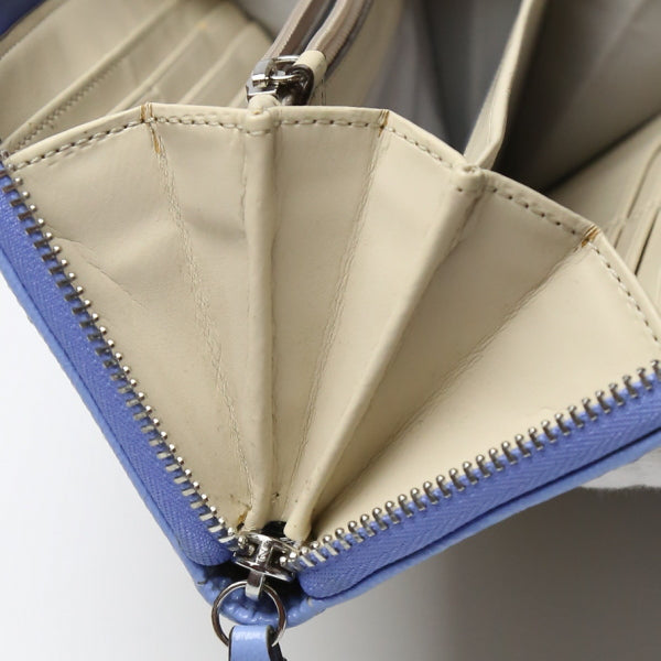コーチ COACH 長財布
 ラウンドファスナー長財布 PVC 外ポケット PVC ベージュ×水色 【SS】
 【中古】