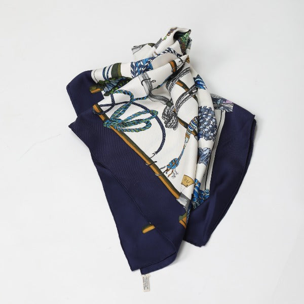 HERMES Scarf
 Pasementerie Carré 90 Silk Carré 90 Blue [SS]
 【second hand】 