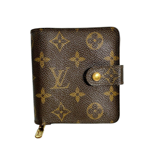 ルイヴィトン LOUIS VUITTON 二つ折り財布
 カード用ポケットファスナー付 モノグラム コンパクトジップ モノグラムキャンバス M61667 ブラウン LV
 【SS】
 【中古】