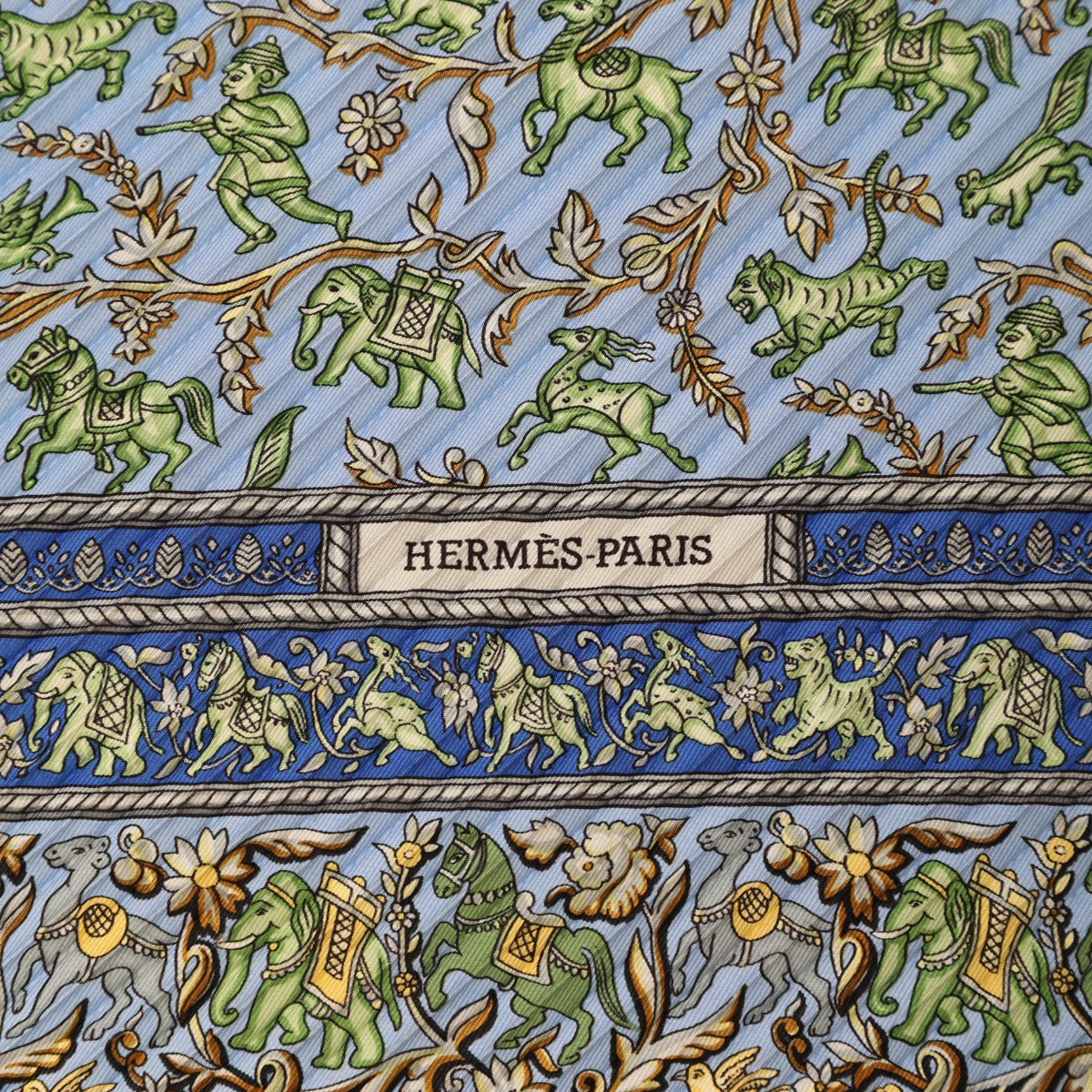 エルメス HERMES スカーフ
 プリーツスカーフ インドの狩猟 カレ90 シルク ブルー 【中古】