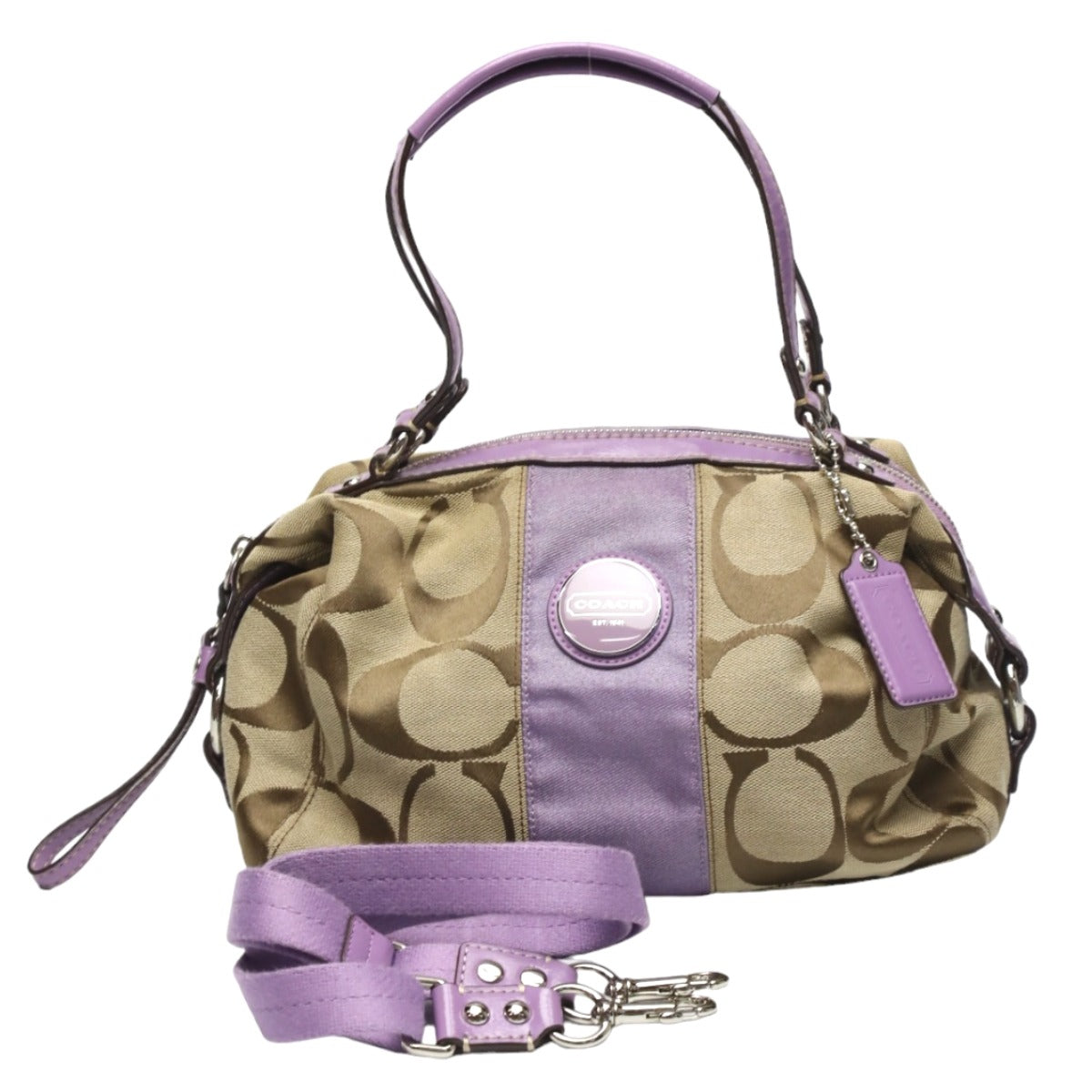 Coach shoulder bag
 2WAY Big Signature Crossbody Leather F17432 Khaki x Purple [SS]
 【second hand】 