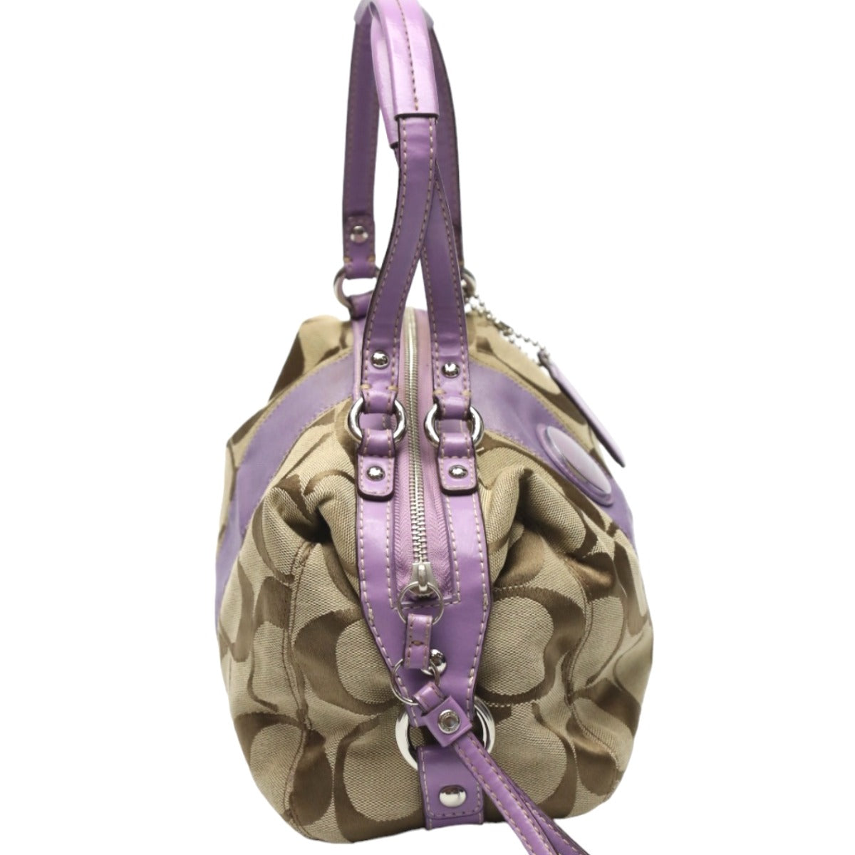 Coach shoulder bag
 2WAY Big Signature Crossbody Leather F17432 Khaki x Purple [SS]
 【second hand】 