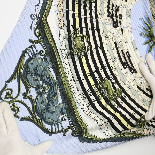 HERMES Scarf
 Scarf Carre Pleated Silk Light Blue [SS]
 【second hand】 