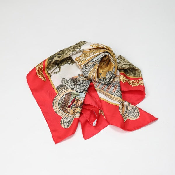 HERMES Scarf
 FREDERIC-Ⅱ Carré 90 Silk Carré 90 Red [SS]
 【second hand】 