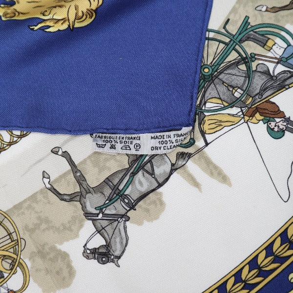 HERMES Scarf
 La PROMENADE DE LONGCHAMPS Carré 90 Silk Carré 90 Blue [SS]
 【second hand】 