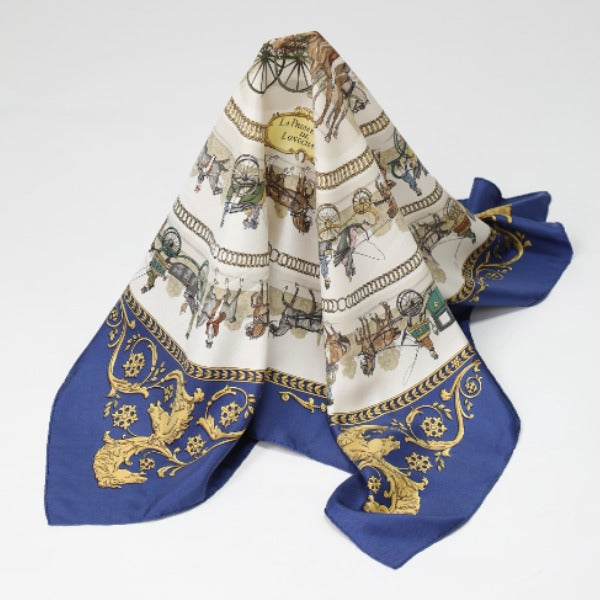 HERMES Scarf
 La PROMENADE DE LONGCHAMPS Carré 90 Silk Carré 90 Blue [SS]
 【second hand】 