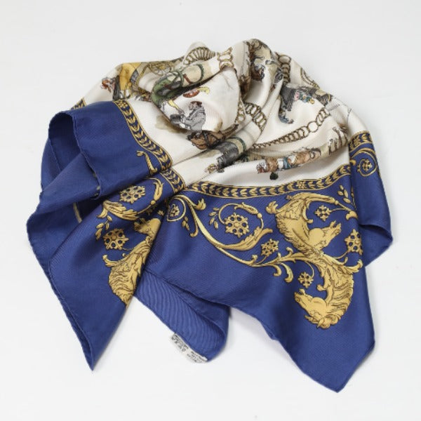 HERMES Scarf
 La PROMENADE DE LONGCHAMPS Carré 90 Silk Carré 90 Blue [SS]
 【second hand】 