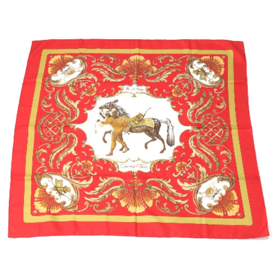 HERMES Scarf
 Carré 90 Cheval Jurc Turkish Horse Silk Carré 90 Red [SS]
 【second hand】 