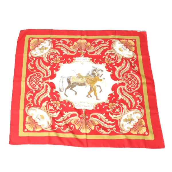 HERMES Scarf
 Carré 90 Cheval Jurc Turkish Horse Silk Carré 90 Red [SS]
 【second hand】 