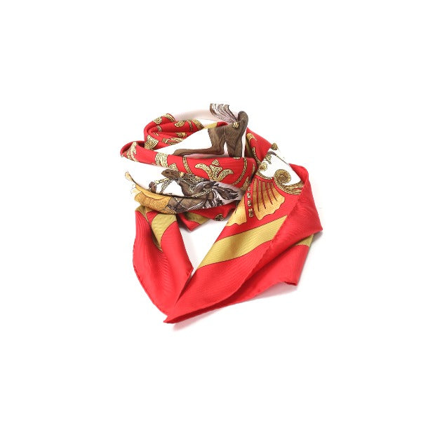 HERMES Scarf
 Carré 90 Cheval Jurc Turkish Horse Silk Carré 90 Red [SS]
 【second hand】 