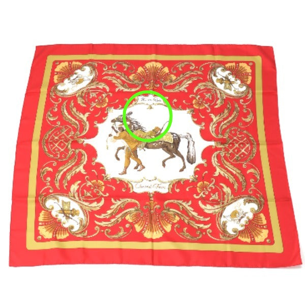 HERMES Scarf
 Carré 90 Cheval Jurc Turkish Horse Silk Carré 90 Red [SS]
 【second hand】 