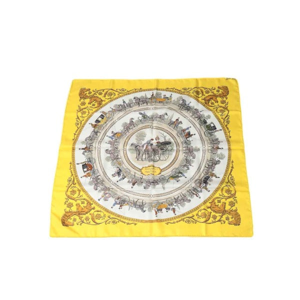 エルメス HERMES スカーフ
 スカーフ カレ90 ロンシャンへの散歩 シルク カレ90 イエロー 【SS】
 【中古】