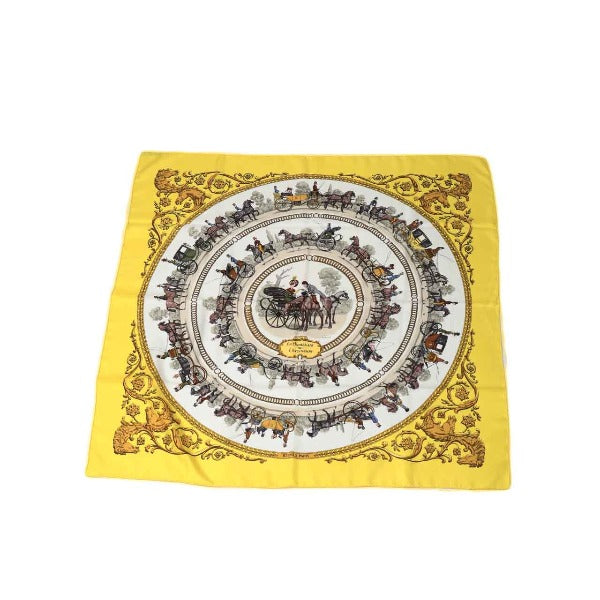 HERMES Scarf
 Scarf Carre 90 SPRINGS Silk Carre 90 Yellow [SS]
 【second hand】 