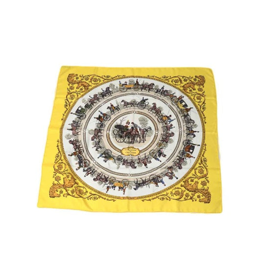 HERMES Scarf
 Scarf Carre 90 SPRINGS Silk Carre 90 Yellow [SS]
 【second hand】 