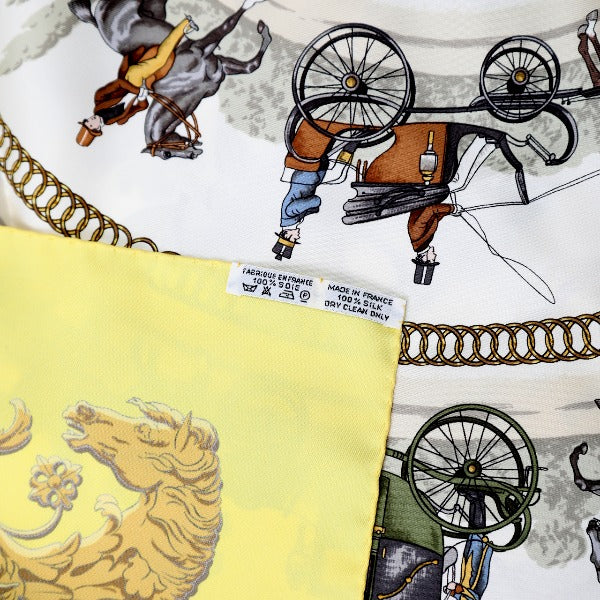 HERMES Scarf
 Scarf Carre 90 SPRINGS Silk Carre 90 Yellow [SS]
 【second hand】 