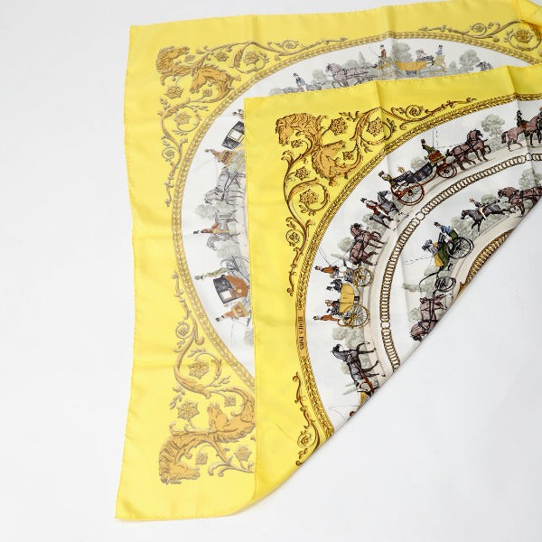 HERMES Scarf
 Scarf Carre 90 SPRINGS Silk Carre 90 Yellow [SS]
 【second hand】 