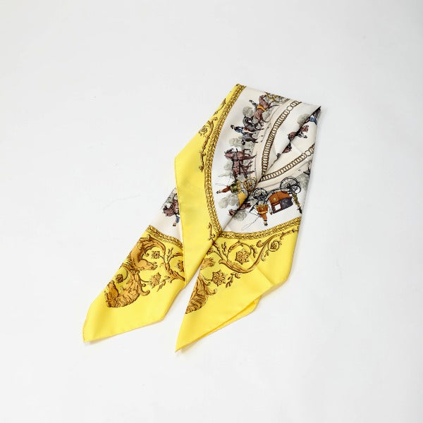 HERMES Scarf
 Scarf Carre 90 SPRINGS Silk Carre 90 Yellow [SS]
 【second hand】 