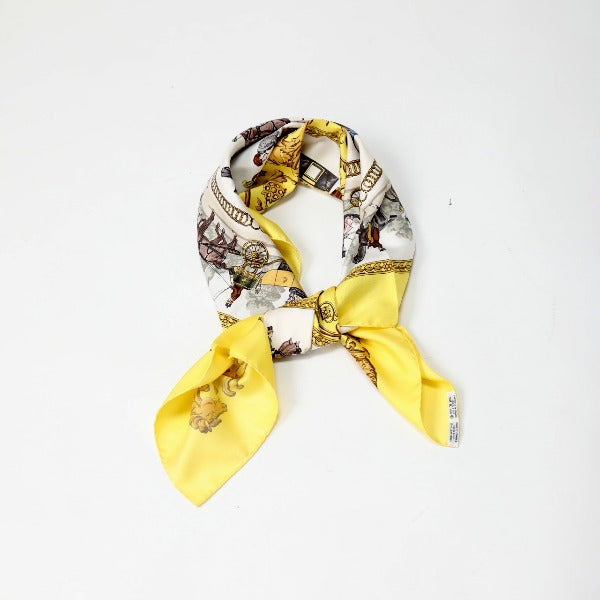 HERMES Scarf
 Scarf Carre 90 SPRINGS Silk Carre 90 Yellow [SS]
 【second hand】 