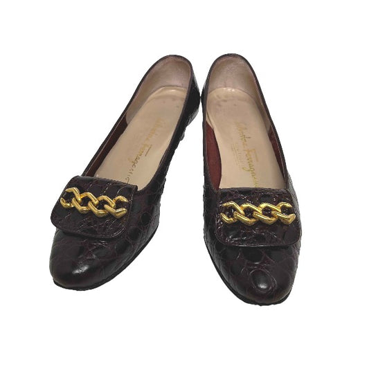 Salvatore Ferragamo Pumps
 Crocodile embossed 5 1/2 C wine red [SS]
 【second hand】 