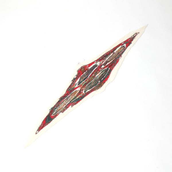 HERMES Scarf
 Pleated scarf, Pleated Carre, Fish pattern, Silk, Red x White [SS]
 【second hand】 