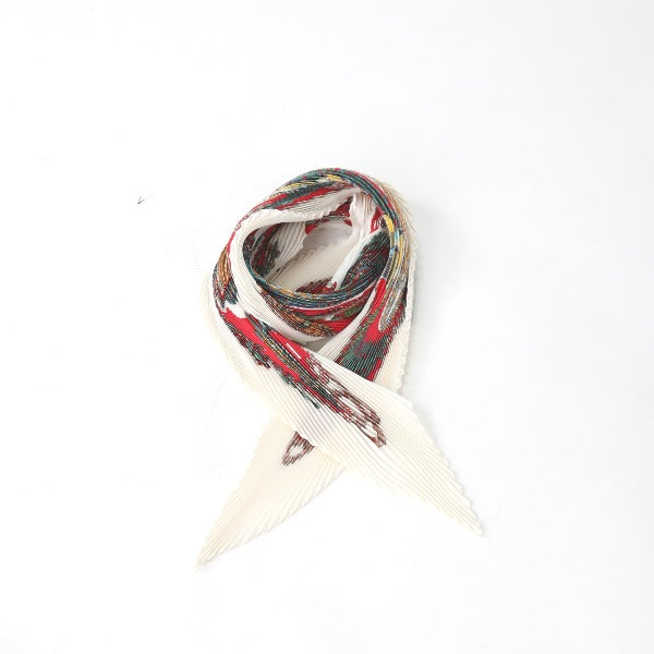 HERMES Scarf
 Pleated scarf, Pleated Carre, Fish pattern, Silk, Red x White [SS]
 【second hand】 