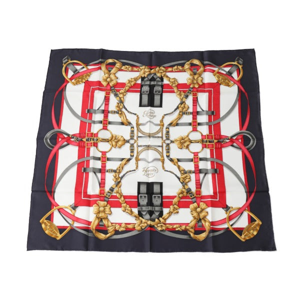エルメス HERMES スカーフ
 大調教術 カレ90 Crano Manege シルク ネイビー 【SS】
 【中古】