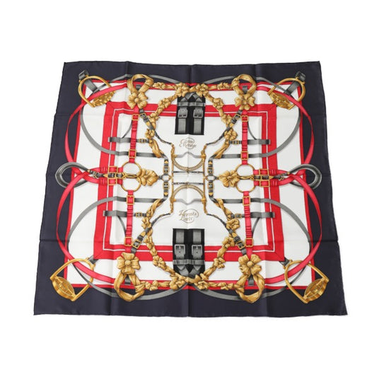 エルメス HERMES スカーフ
 大調教術 カレ90 Crano Manege シルク ネイビー 【SS】
 【中古】