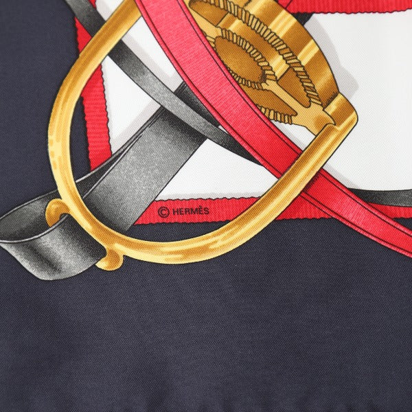 エルメス HERMES スカーフ
 大調教術 カレ90 Crano Manege シルク ネイビー 【SS】
 【中古】